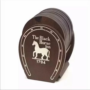 The Black Horse Inn Wood Cork Horseshoe Coasters